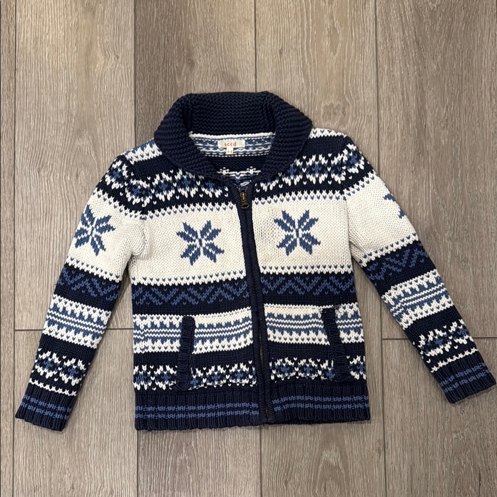 Kids Navy and White Snowflake Cardigan